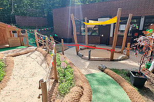 Ev. Kita Grünes Dreieck: Fertiggestellter Krippenspielplatz, 17. Juni 2025 (© WFP Bernward Benedikt Jansen Landschaftsarchitekt:innen)