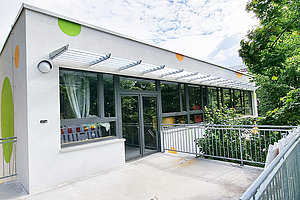 Energetische Sanierung Ev. Kita Alt-Tempelhof: Rückseite, 20.7.2023 (© Andreas Kaul)