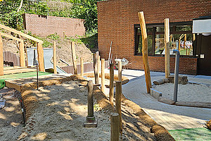 Neugestaltung Krippenspielplatz der Ev. Kita Grünes Dreieck, 13.5.2025 (© Sabine Böttcher)