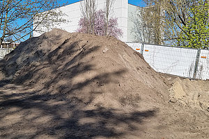 Sanierung der Außenanlagen der Ev. Kita Wunderhaus: Viel Sand wird bewegt, 3.4.2025 (© Andreas Kaul)