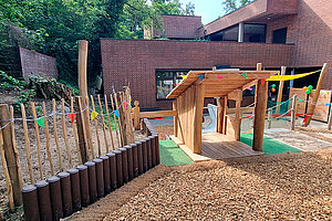 Ev. Kita Grünes Dreieck: Fertiggestellter Krippenspielplatz, 17. Juni 2025 (© WFP Bernward Benedikt Jansen Landschaftsarchitekt:innen)