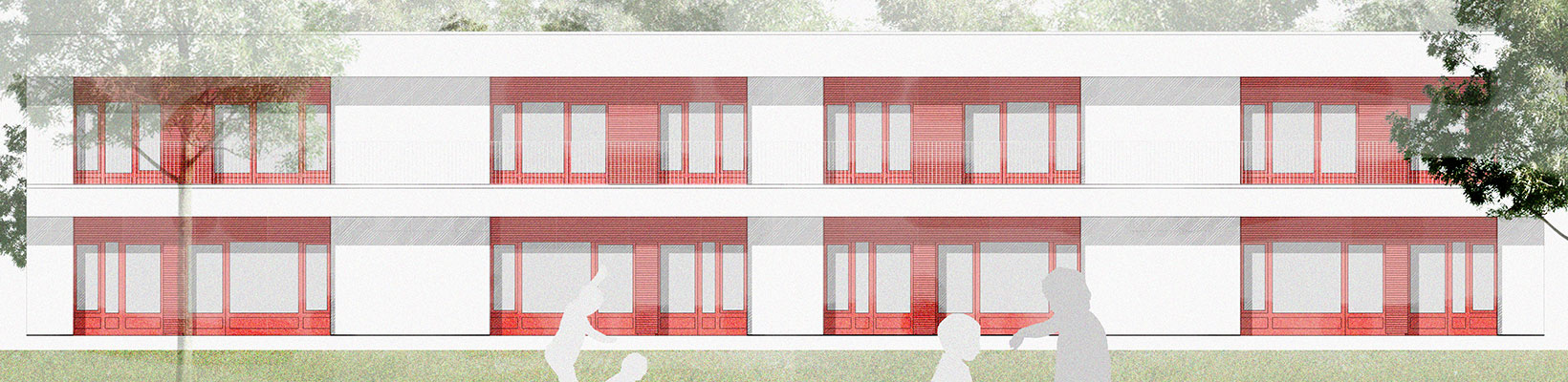 Ev. Kita Regenbogenland: Ansicht Südseite Ev. Zentrum für soziale Dienste (© LKK Architekt:innen)